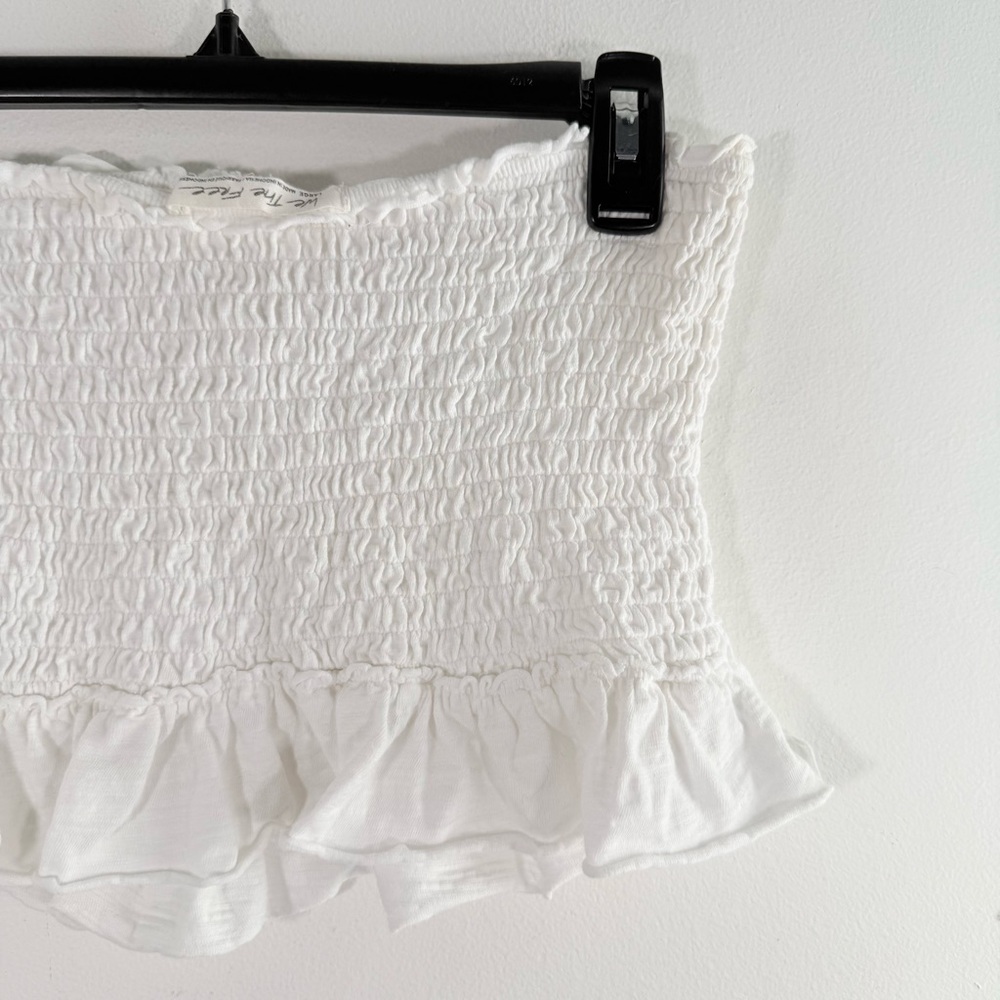 Free People Babe White Smocked & Ruffle Strapless Cropped Tube Top Large - Picture 8 of 10